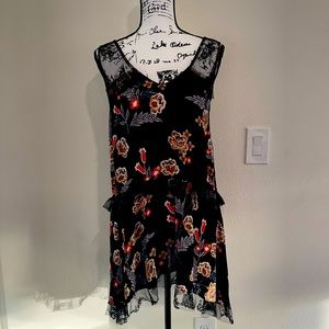 Angie Black Floral Dress with Mesh Lace Size Small